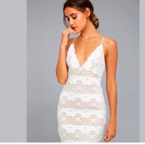 White lace overlay cocktail dress